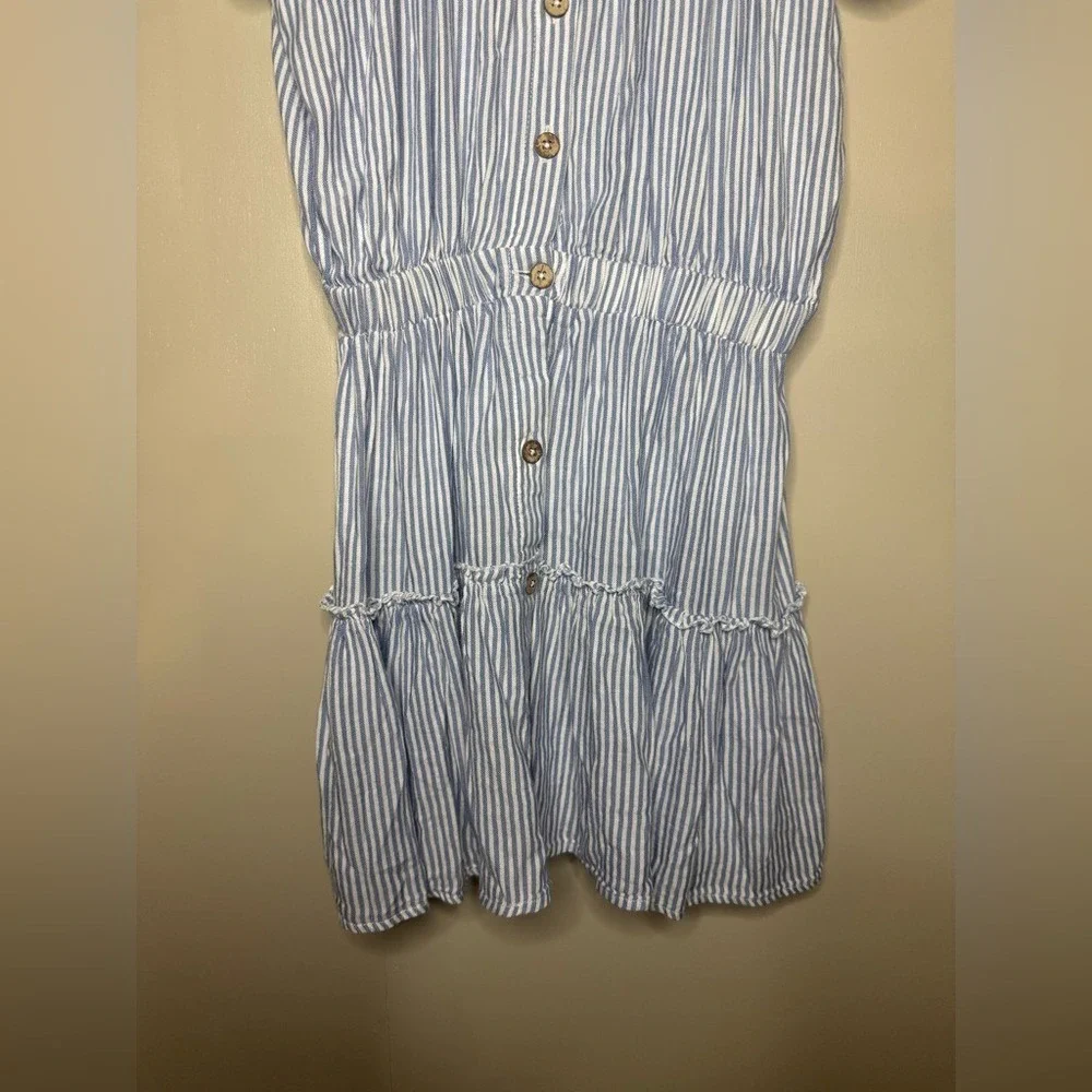 Elan Blue White Striped Off Shoulder Mini Dress Boho Tiered Size S - Picture 4 of 5